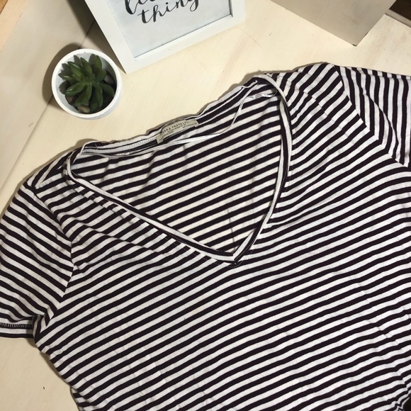 ZARA Basic Short Sleeve Stripped Tee - Picture 1 of 5